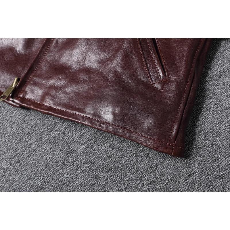 Chinese Size Classical 1930 Style Men Leather Jacket Uncoated Natural Goatskin Leather Soft Slim Spring Autumn