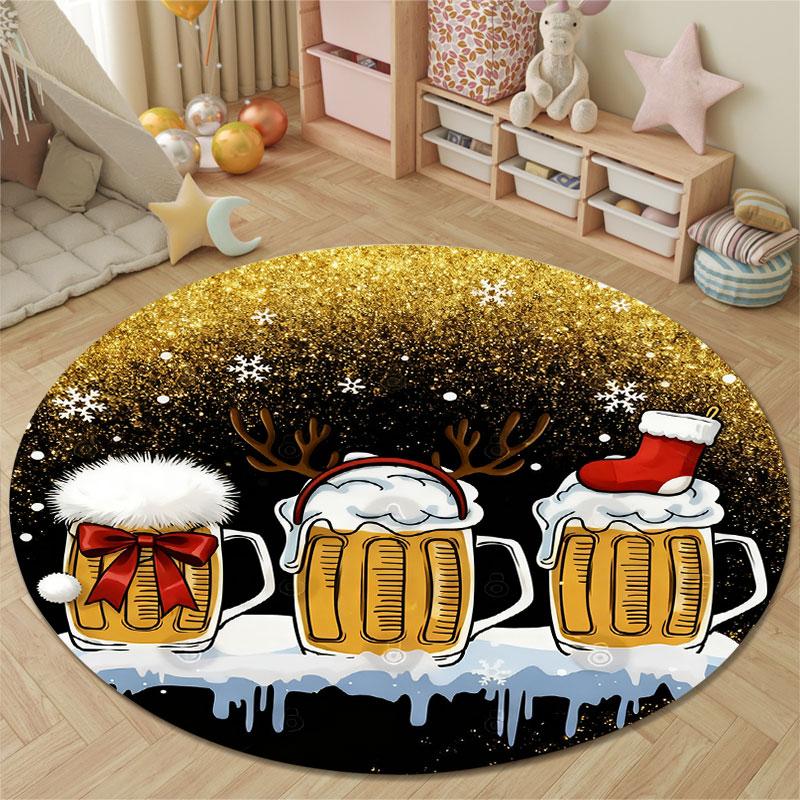 Serene Round Rainbow Multicolor Carpet, Non-Slip Floor Mat for Dining Room