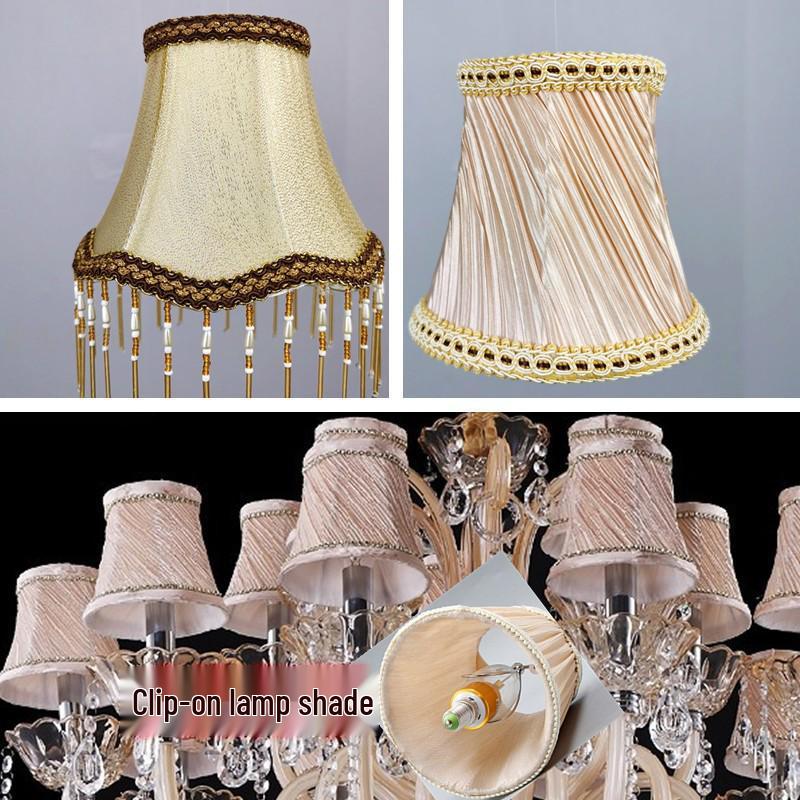 European Crystal Chandelier Fabric Lampshade, Clip-On, E27 Large Base, E14 Candle Bulb, Wall Light Shell Shade