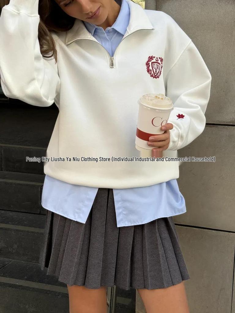 American Oversized Half-Zip Thickened Hoodie