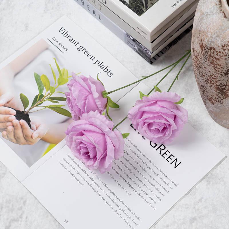 

10pcs Simulation 3-fork Roses Branch Silk Fake Flowers Hotel Decorative Blue Anna Rose Artificial Flower Table Decoration фіолетовий