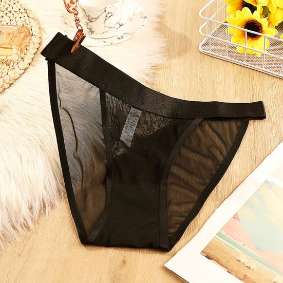 Women Sexy Briefs Low-rise Elastic Waistband Seamless Mesh Yarn Underwear Solid Color Lightweight Panties