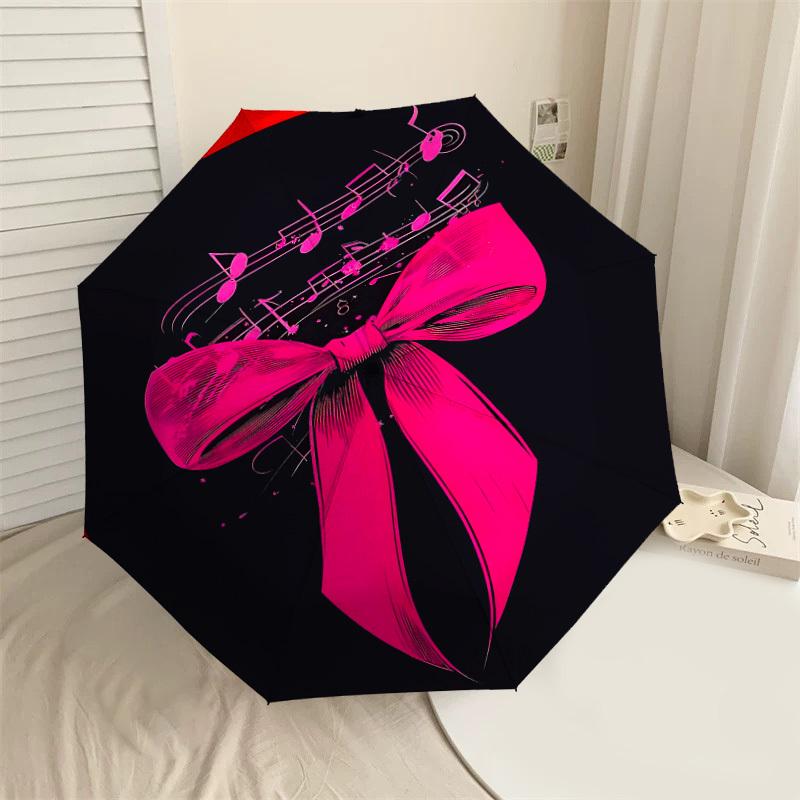 

1pc Music Notes Bow Automatic Open/Close Umbrella Compact Folding Umbrella with 8-Rib Shaft for Women/Men, Elegant Birthday1186S