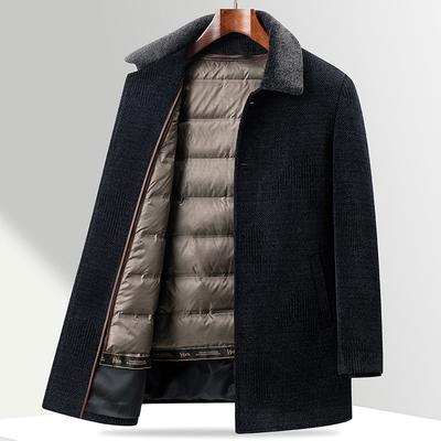 Chenille Woolen Men's Down Lining Thickened Removable Coat Middle-aged and Elderly Dad's Woolen Coat