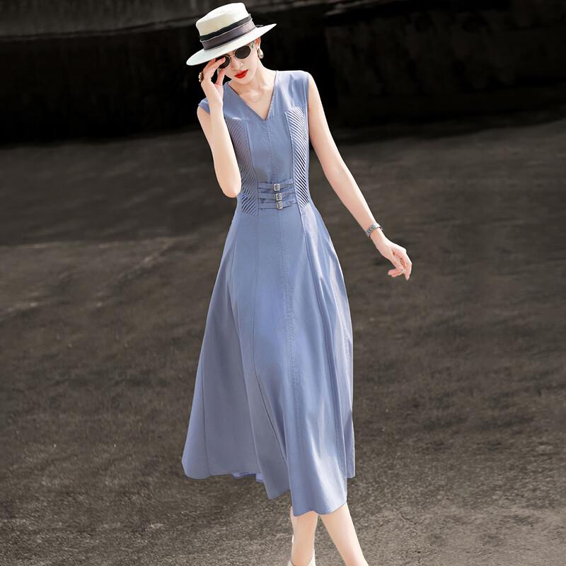 Elegant Lyocell V-Neck Sleeveless A-Line Dress