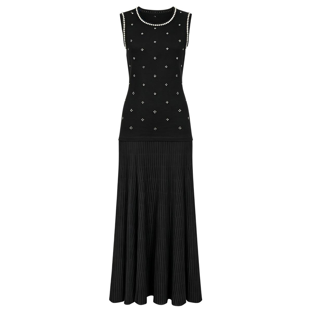 Spot~ High quality summer new celebrity Internet celebrity fashion knitted sleeveless heavy industry bead dress women 26121 S