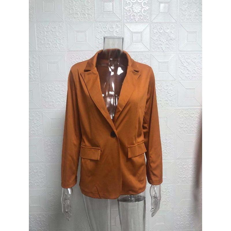 

Модний тонкий піджак з лацканами, однотонний жіночий піджак з довгими рукавами і одним ґудзиком. S хакі