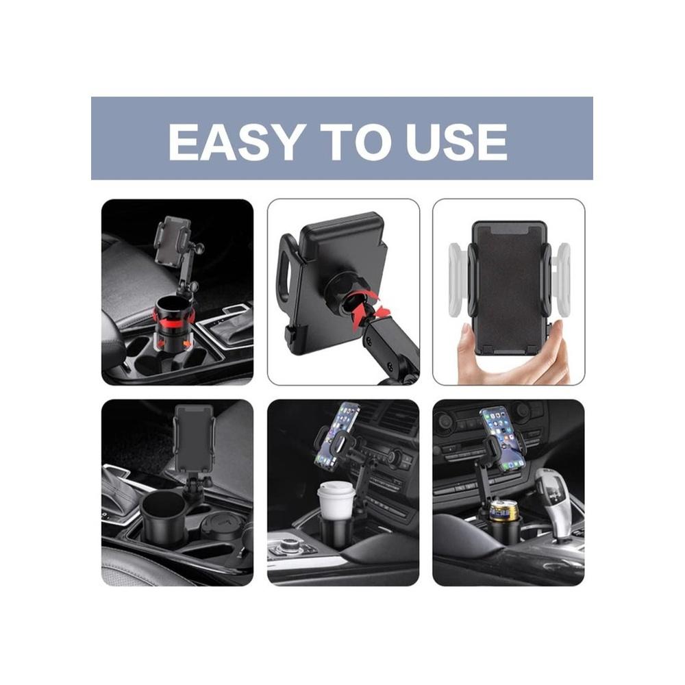 YZMA GLOBAL 2-in-1 Car Cup Holder & Phone Mount – Universal Adjustable Auto Stand with 360° Rotation & Expandable Drink Holder – Secure Fit for Most