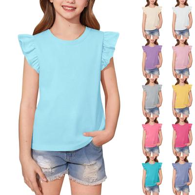 Kinder Lässiges Gestreiftes Flatterärmel Rundhals Modisches T-Shirt Top
