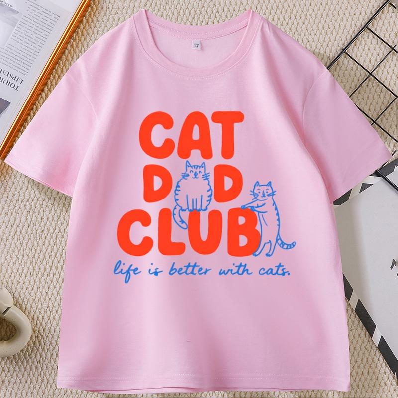 Cat Dad Club Tshirt Funny Pet Lover Crewneck Cotton Short Sleeve Tshirt Y2k Streetwear Male Clothes Graphic Tees Elastic Tops