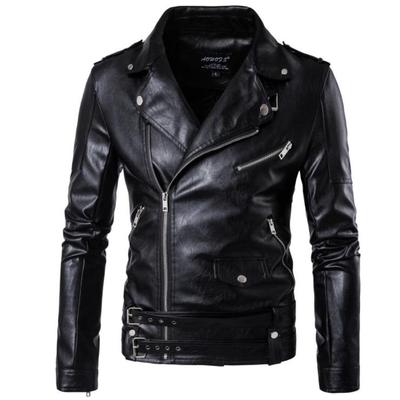 Chaqueta de cuero de motocicleta para hombre solapa tamaño grande personalidad chaqueta con cremallera oblicua