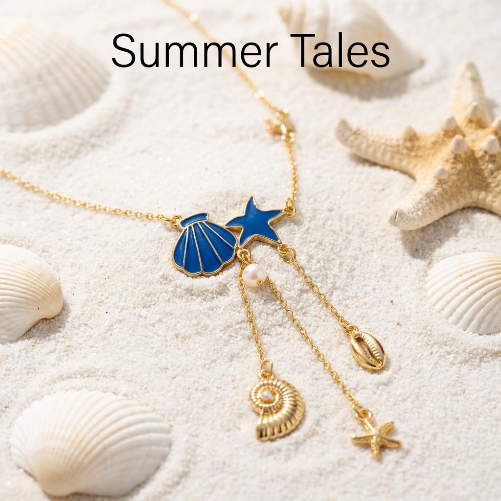 Boho Y2K Starfish Shell Ocean Charm Necklace for Women Fashion Seashells Starfish Long Tassel Necklace Summer Jewelry Accessory