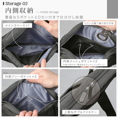 [BLUE SINCERE] Men's Water-Repellent, Lightweight Shoulder Bag with 7 Pockets, Flapless Design, Crossbody/One-Shoulder Bag, Anti-Magnetic, RFID, and A