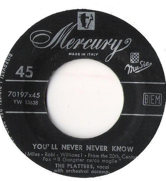 

7inch Record PLATTERS Youll Never Never Know 70197 Mercury Italy SoulFunk Used