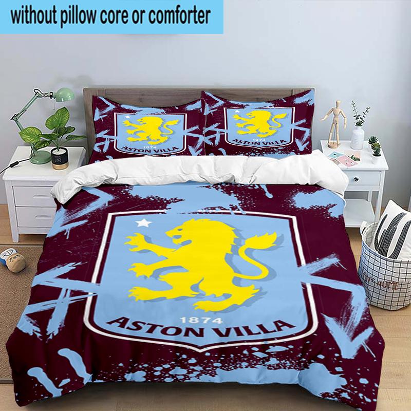 Aston Villa Crest Design 3PCS Bedding Set 2D Printing (Includes 1 Duvet Cover + 2 Pillowcases Coreless), Bedroom decor,Fan gift