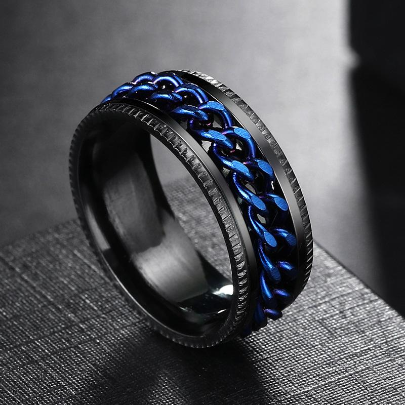 Spin Rotating Anxiety Fidget Titanium Rings For Men Colorful Stainless Steel Chain Finger Men Ring Punk Rock Hippie Accessory