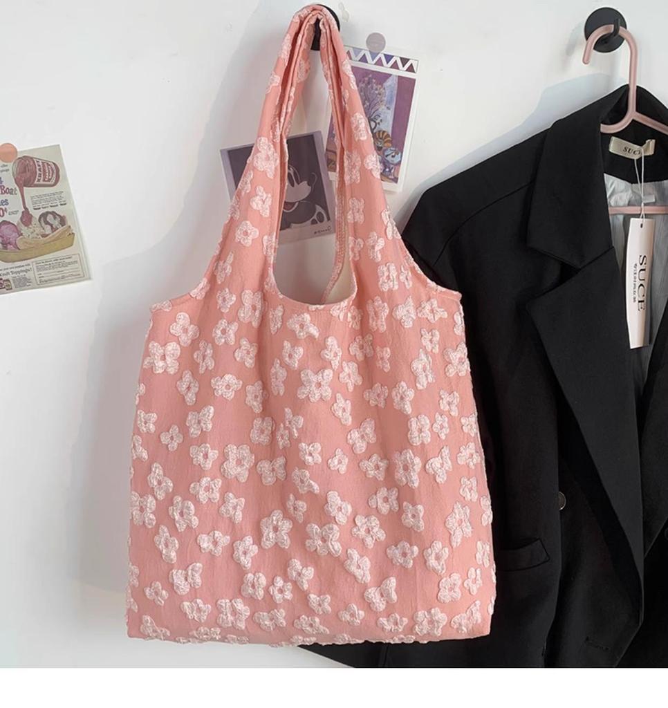 Sevimli Çiçekler ve Kelebekler ile Tembel Stil Kadın Kanvas Tote Çanta - Üniversite Öğrencileri için Geniş Kapasiteli Omuz El Çantası