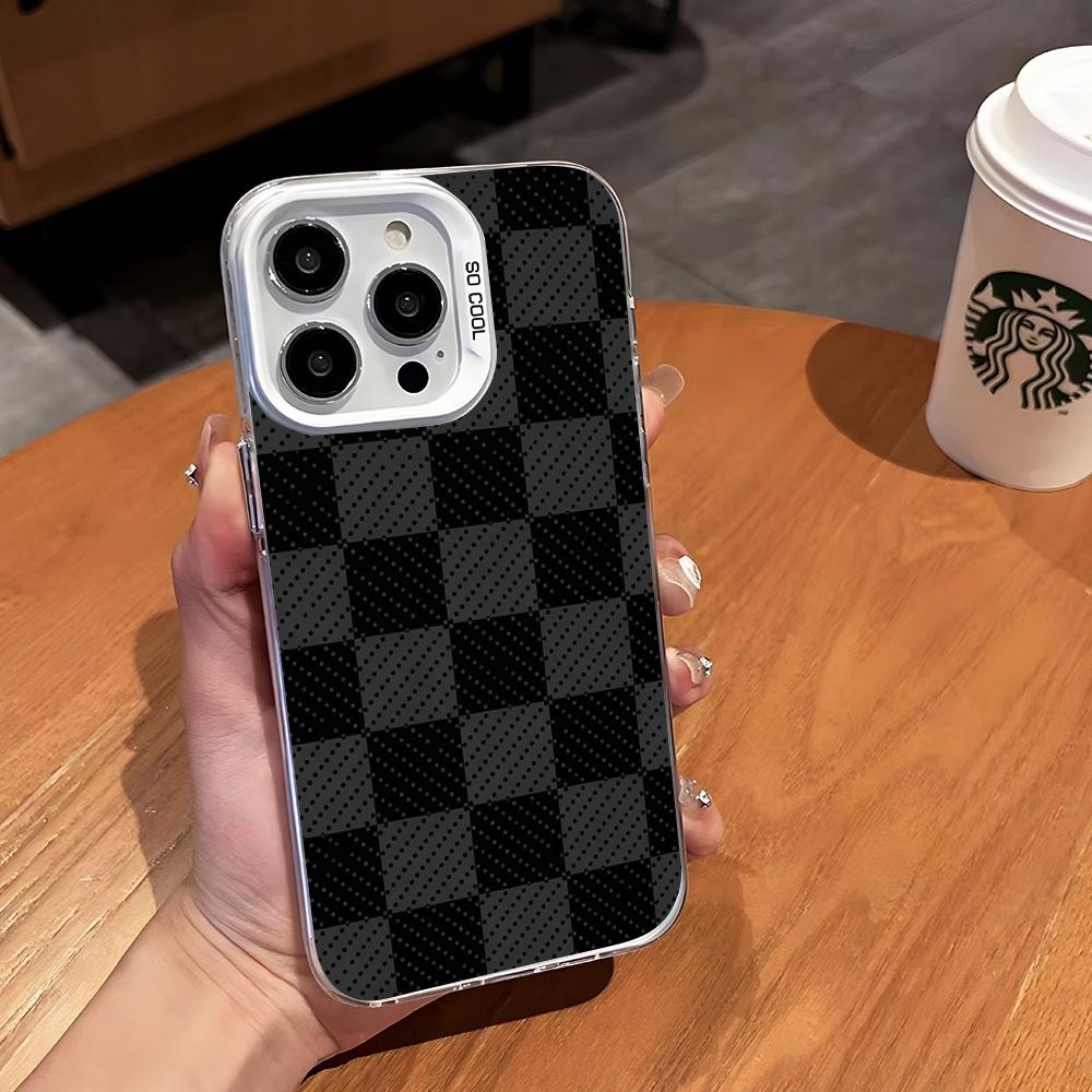 Simple Classic Plaid Black and Gray Checkerboard Mobile Phone Case iPhone16promax Anti-hand Sweat and Anti-drop Matte Protective Case