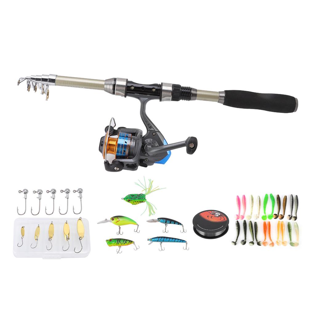 Fishing Pole Kit Carbon Telescopic Portable Durable Lure Rod Set with Fishing Reels Fish Bait for Beginner Professional