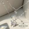 Korean Design Silver Butterfly Necklace Double Layer with Zircon for Ladies Girl Gift Wedding Daily Wear S925 Fine Jewelry