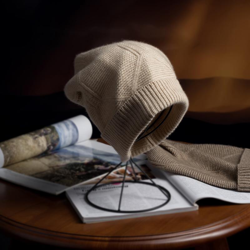 Cashmere Autumn and Winter New Style Women's High end Knitted Warm Solid Color Jacquard Ear Protection Hat Knitted Casual Baotou Hat