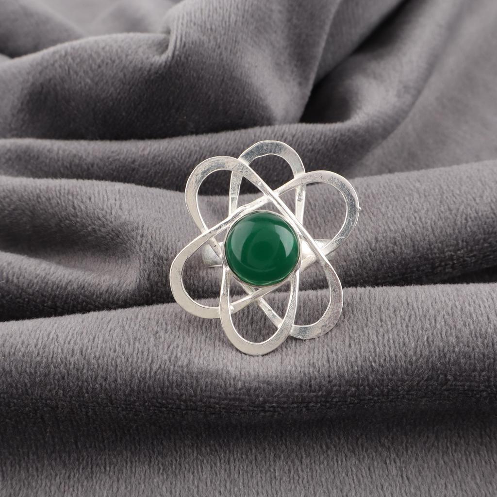 Grüner Onyx Cabochon 925 Massiv Sterlingsilber Ring, Handgefertigter Edelsteinring Schmuck, Geschenke für Ehefrau Designerring Boho Geschenk für sie