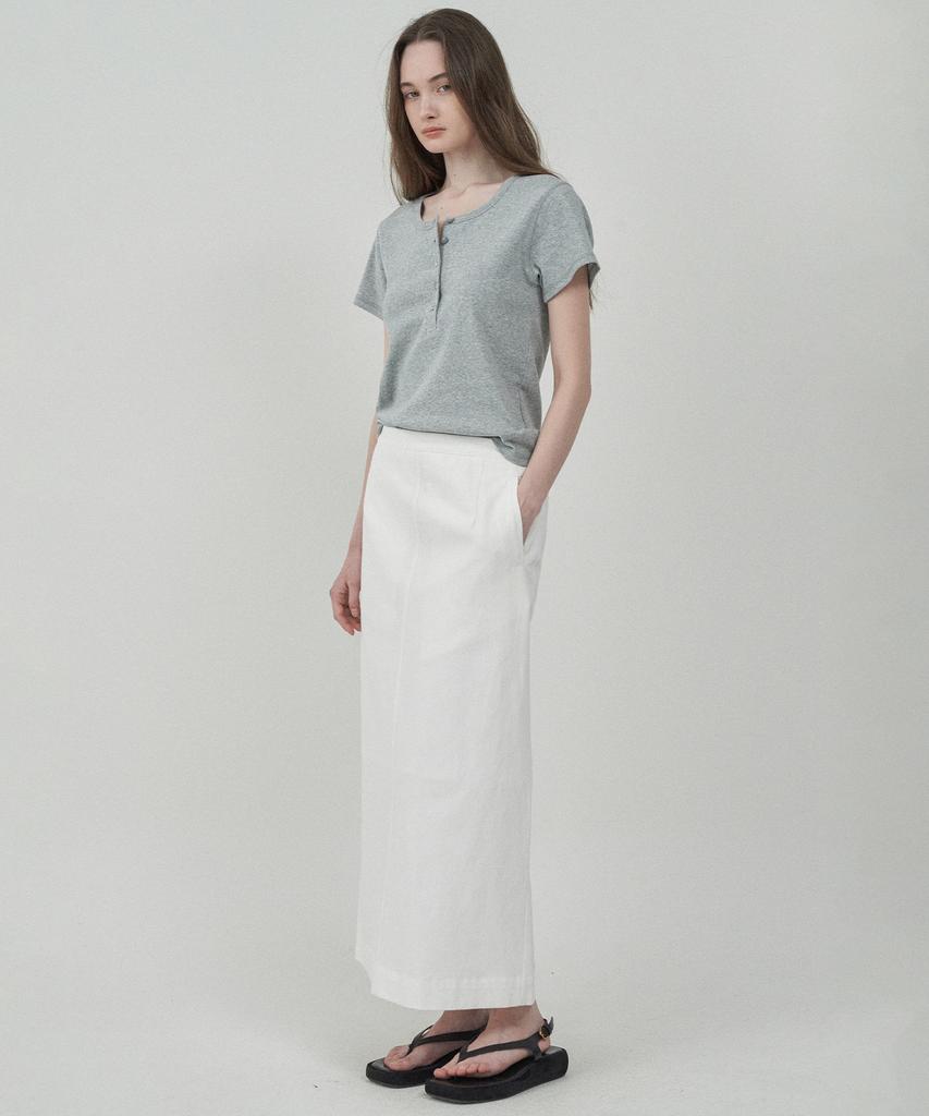 Mot Relaxed Cotton Slit Skirt - White