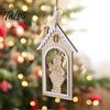 Rustic Christmas Garland Decor Wooden House Snowman/Reindeer Hanging Ornament, DIY Xmas Pendant with Farmhouse Hemp Rope for Home Window & Holiday