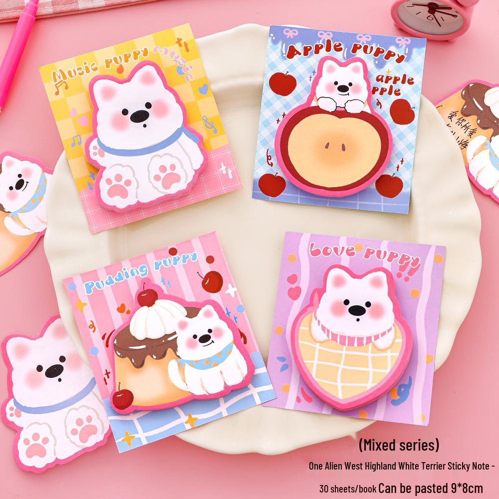 Alien Westie Cartoon Reusable Sticky Notes - Cute Tearable Message Pad for Students
