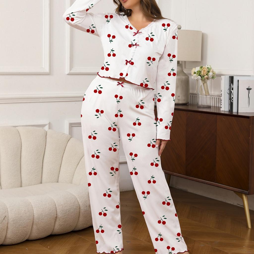 spring autumn Women Pyjamas long sleeve Tops and long pant Pijama casual Pajamas Set Loungewear plus size 2 Pieces Set Sleepwear