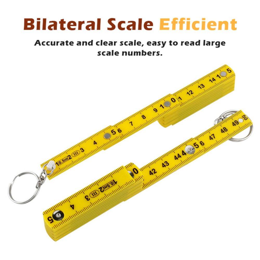 Portable 0.5m 10-Fold Folding Ruler Double-sided Scale Anti Pinch Plastic Ruler with Keychain Gauge Bricklaying