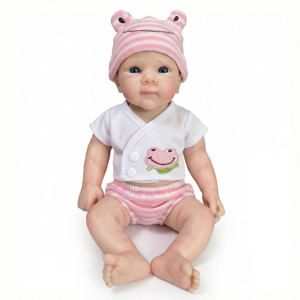 12-inch Pink Striped Frog Hat for Reborn Silicone Doll - Child's Christmas Gift