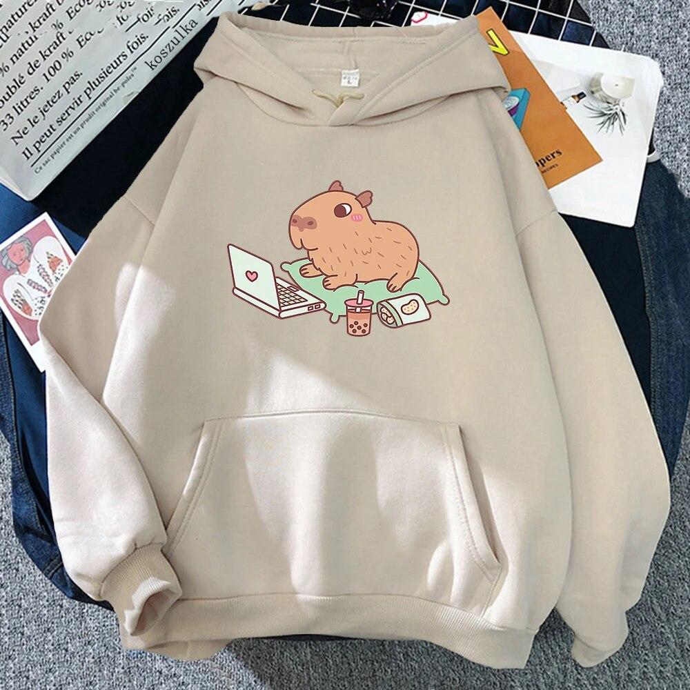 

2023 Kawaii Capybara Bubble Tea Hoodie Women Aesthetic Graphic Kawaii Hoodies Unisex Autumn Winter Harajuku Hooded Sweatshirts H