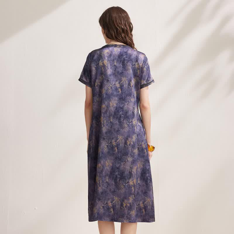 Zhaojun Mulberry Silk Tie-Dye Short Sleeve Dress