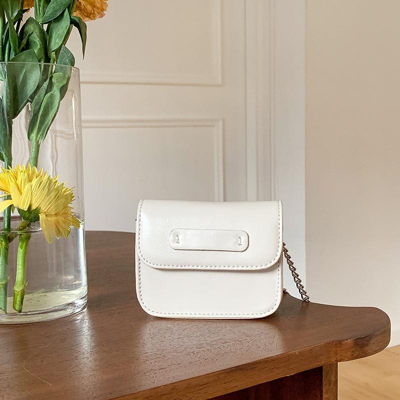 Silver bag mni shoulder minimalist style small square bag cute leather lipstick messenger chain bag female