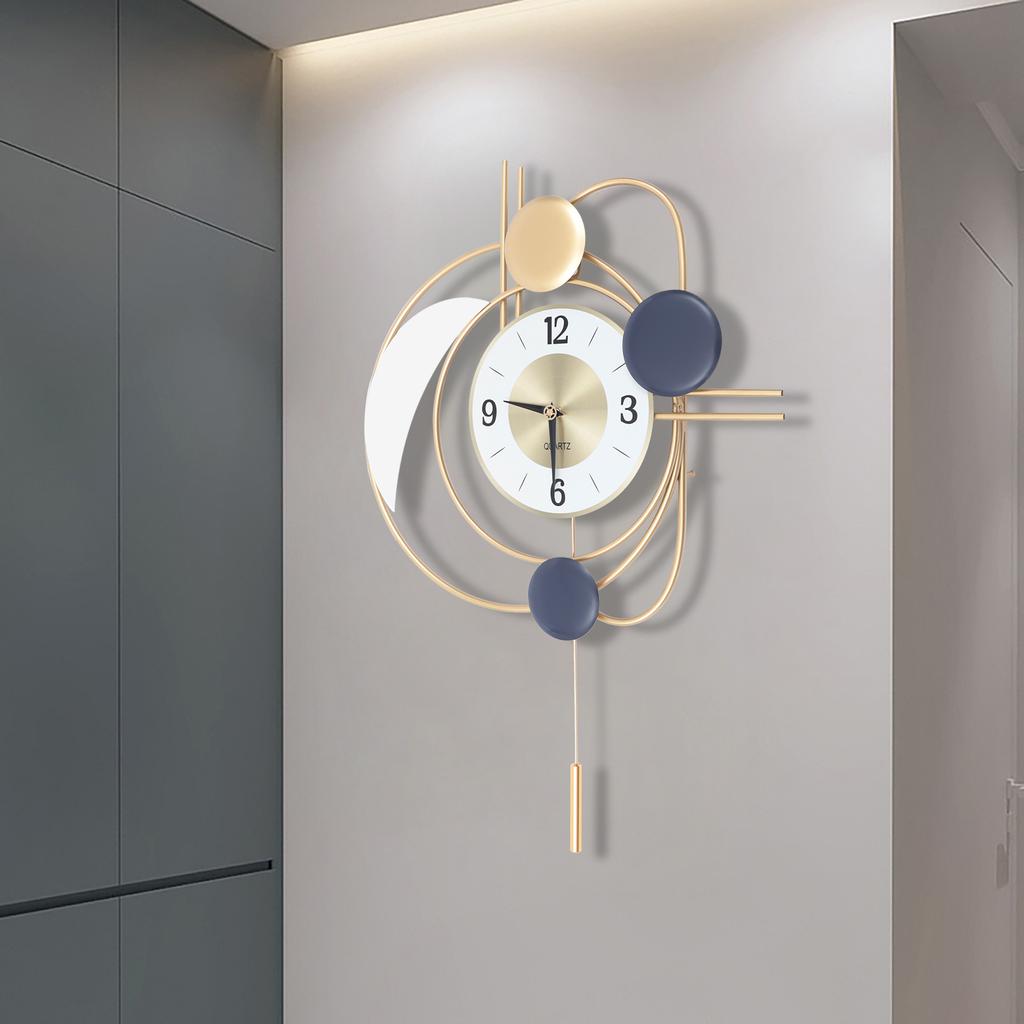Elegant Golden Round Wall Clock, Modern Swing Pendulum Clock, Battery Operated Analog Timepiece - 8.27In Dial, 19.29x27.95 In