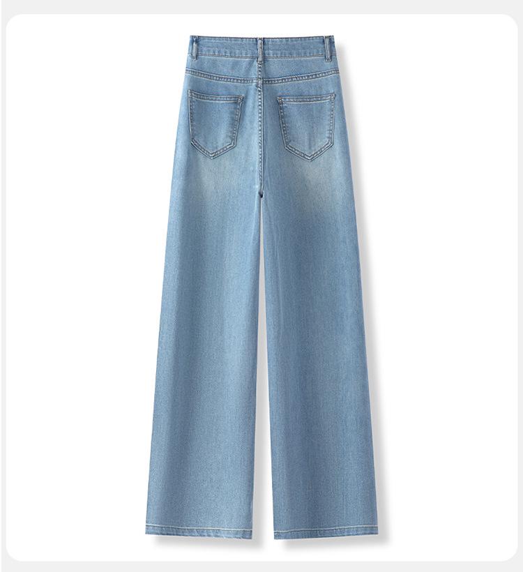 Women's Tencel Wide-Leg High-Waisted Jeans, Slimming Drape with Embroidery, Plus Size, Casual Straight Leg Pants for Spring/Summer 2026