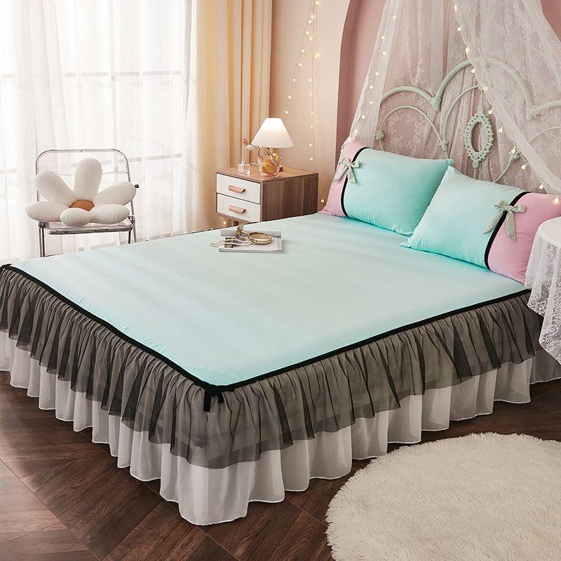 3-częściowy prześcieradło koronkowe spódnica elastyczna dopasowana podwójna narzuta z poszewkami na poduszki pokrowiec na materac zestaw pościeli elastyczny prześcieradło king size