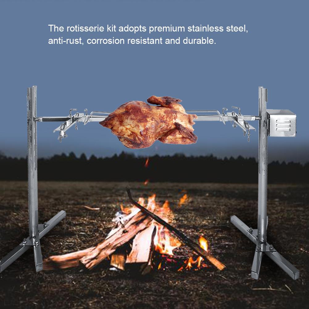 Rotisserie Kit for Barbecue Stainless Steel Spit Rod Meat Forks with Electric Motor