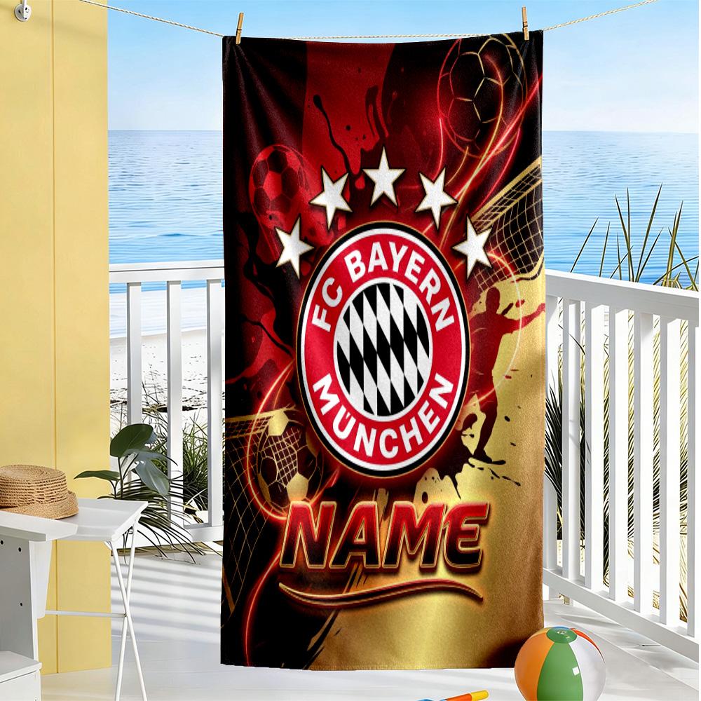 Bayern Munich Fan Art Customize Your Name Beach Towel Super Soft Microfiber Quickdry Fabric