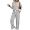 Women's 2 Piece Lounge Outfits Casual Long Sleeve Top Wide Leg Pants Pajamas Set Ribbed Sweater Sleepwear