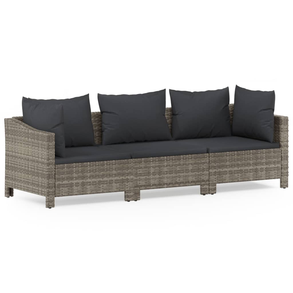 Vidaxl 3-Cz. Garden Lounge Set, Cushions, Grey PE Rattan