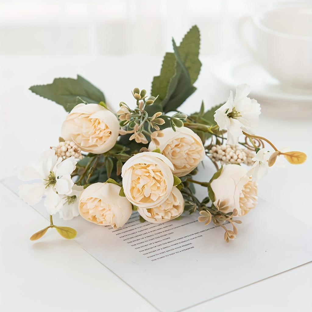 Silk Artificial Flowers Tea Bud Rose Peony Christmas Wreath Wedding Bridal Bouquet Home Vase Garden Wreath Diy Gift Decoration