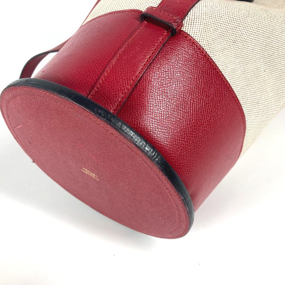 HERMES vintage Standy Crossbody Drawstring Shoulder Bag Leather/Canvas Red/Beige