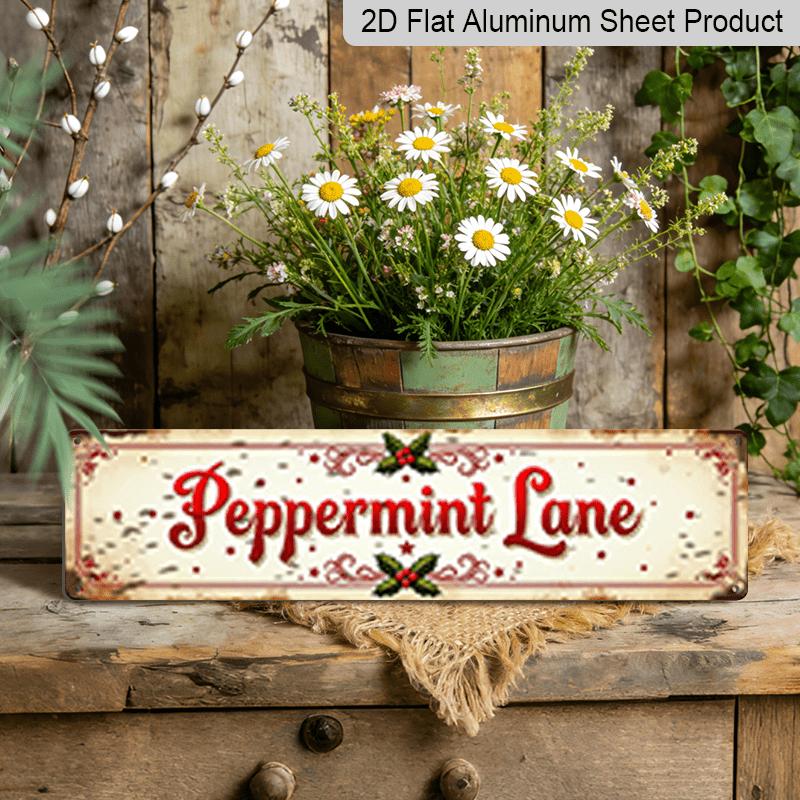 Vintage Peppermint Lane Sign - Wall-Mountable Retro Christmas Aluminum Decorative Sign Suitable for Home, Garden, Party Decor - Aluminum Holiday