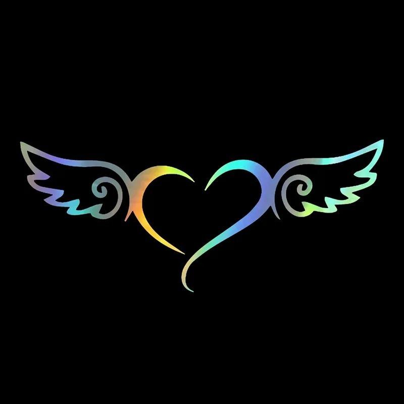 Engrave 16.5x7cm Heart-Shaped Angel Wings Car Sticker Personalized Creative Window Laptop Decorative Vinyl Film Decal Auto