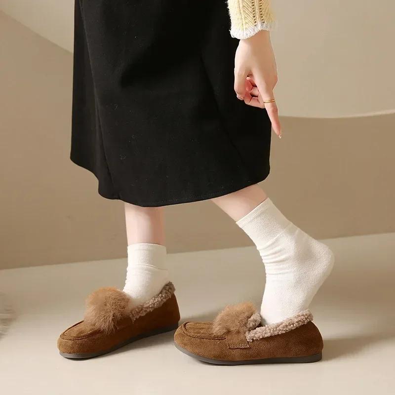 Fashion Woman Winter Cotton Casuals Shoes Winter Round Head Flat Bottom Athleisure Boots Solid Color Soft Comfortable Warm Walking Shoes