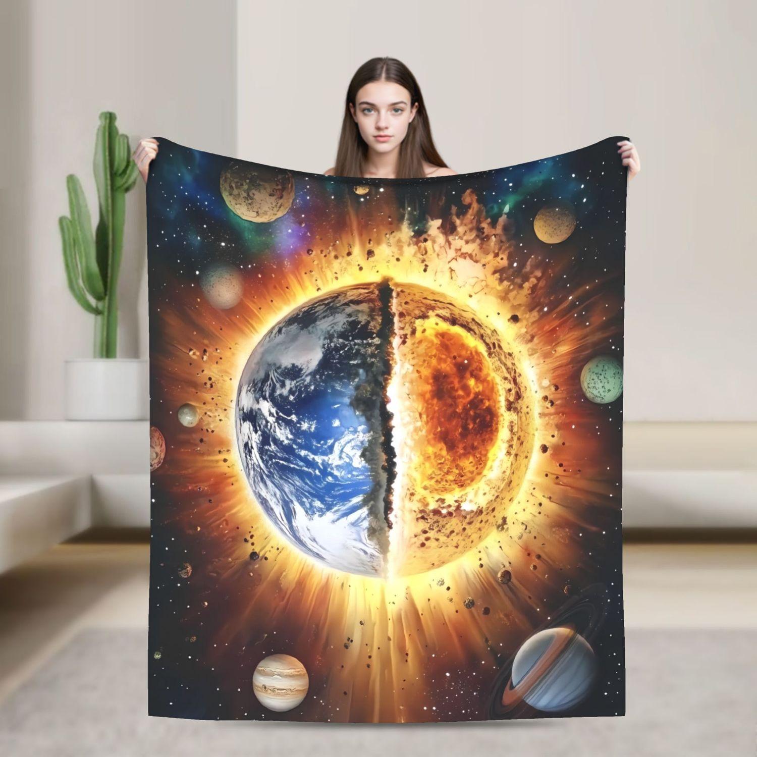 

Earth Print Flannel Blanket - Soft Warm Cozy Planet Lover Home Decor Throw 70x100cm