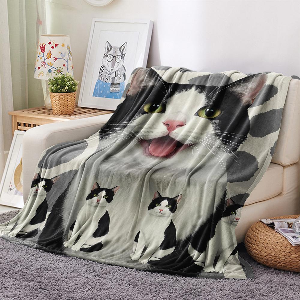 1Pc Cow Cat Siamese Print Flannel Blanket, High Quality Comfortable for All Seasons, Home Decor, Warmth and Comfort, Perfect for Gifts