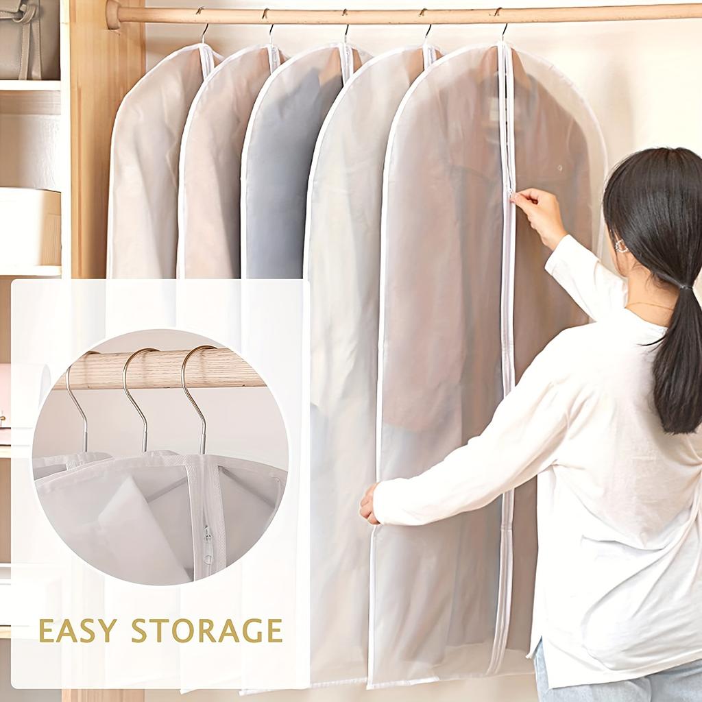 5PCS Clear Garment Bags, Dress bags for Storage ,Hanging Suit Bags for Closet Storage and Travel, Dust Suit Cover Bags,Washable Clothes Protectors